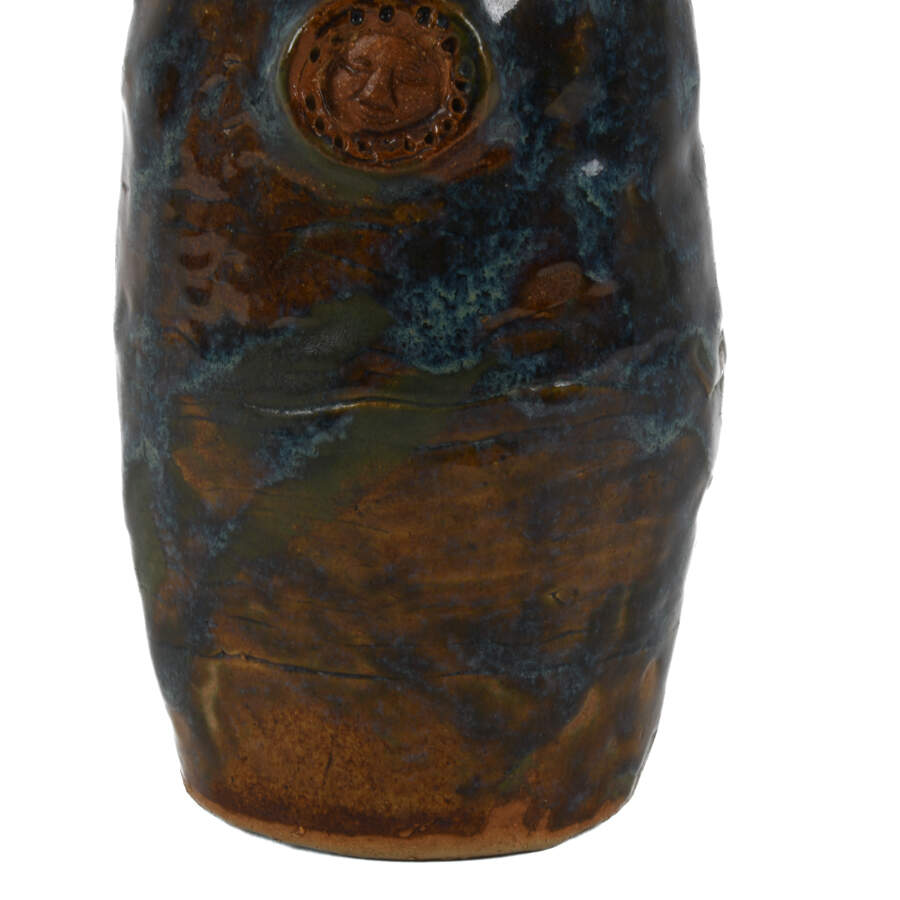 Signed Studio Pottery Blue and Brown Face Vase-2