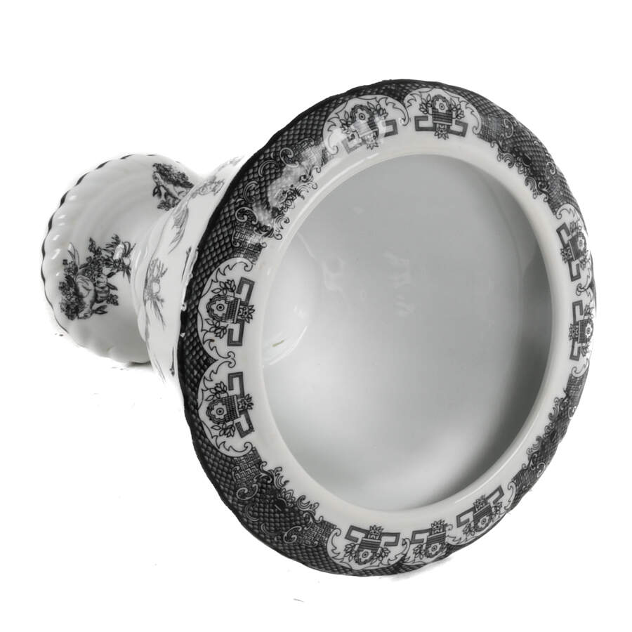 Black and White Pedestal Toile Transfer Planter-6