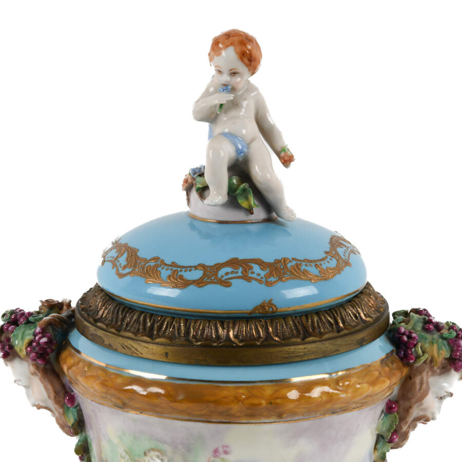 Antique Continental Bronze Hand-Painted Urn-3