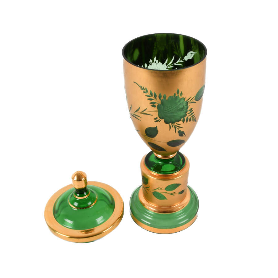 Czech Green and Gold Lidded Jar-5