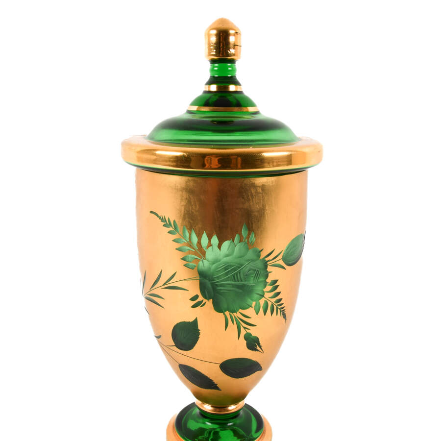 Czech Green and Gold Lidded Jar-3