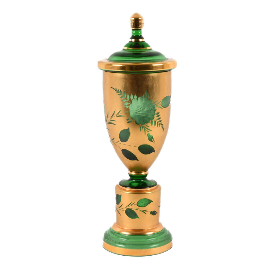 Czech Green and Gold Lidded Jar-1