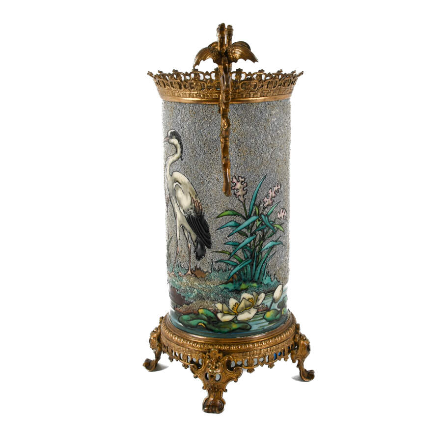 Antique Japanese Bronze Mounted Dragon Design and Footed Jardinière-7