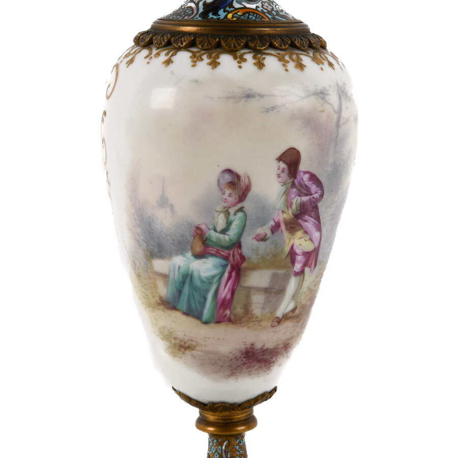 Antique Sèvres-Style Bronze and Champlevé Vase-3