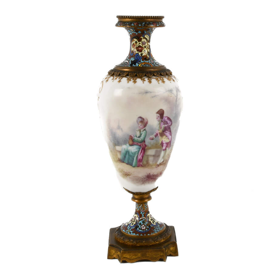 Antique Sèvres-Style Bronze and Champlevé Vase-1