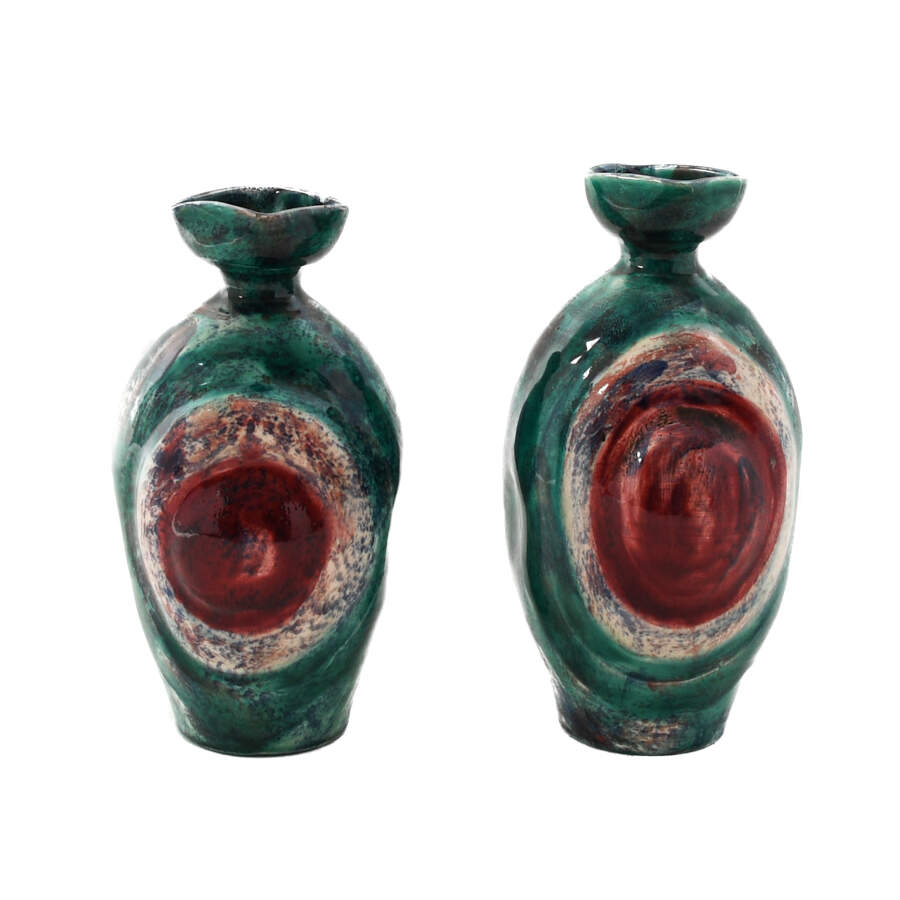 Matched Pair of French Signed P. Jose High Glaze Art Pottery Vases-1