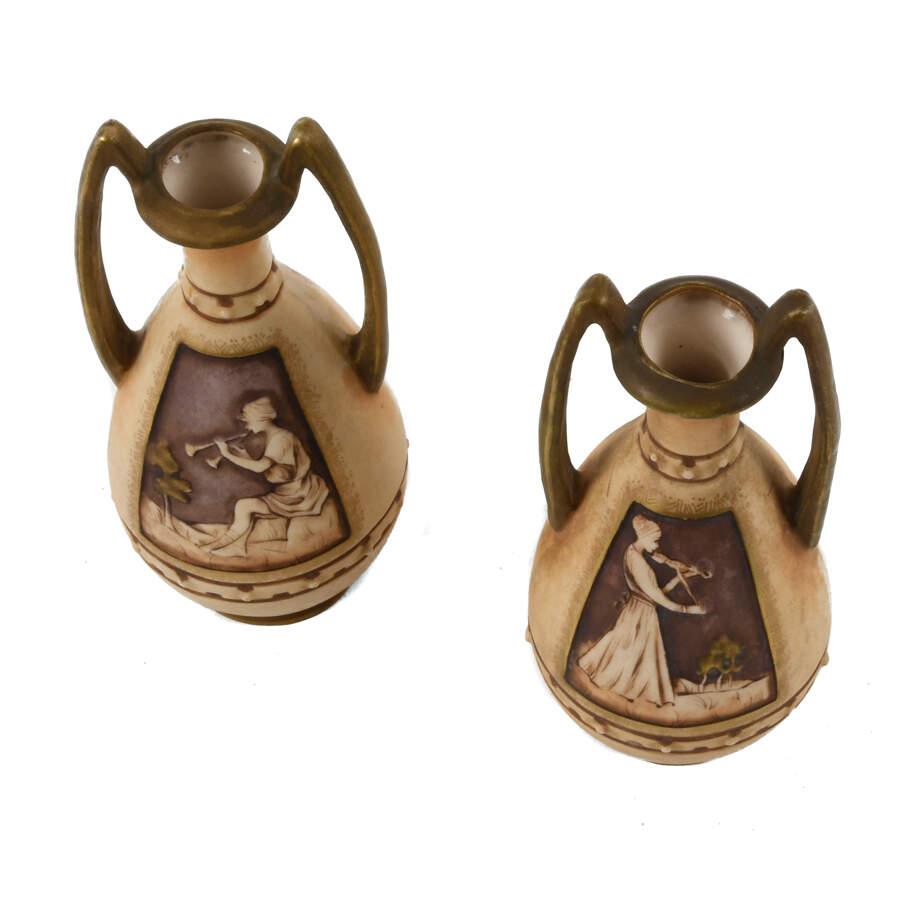 Antique Art Nouveau Miniature Pair of Teplitz Vases-6