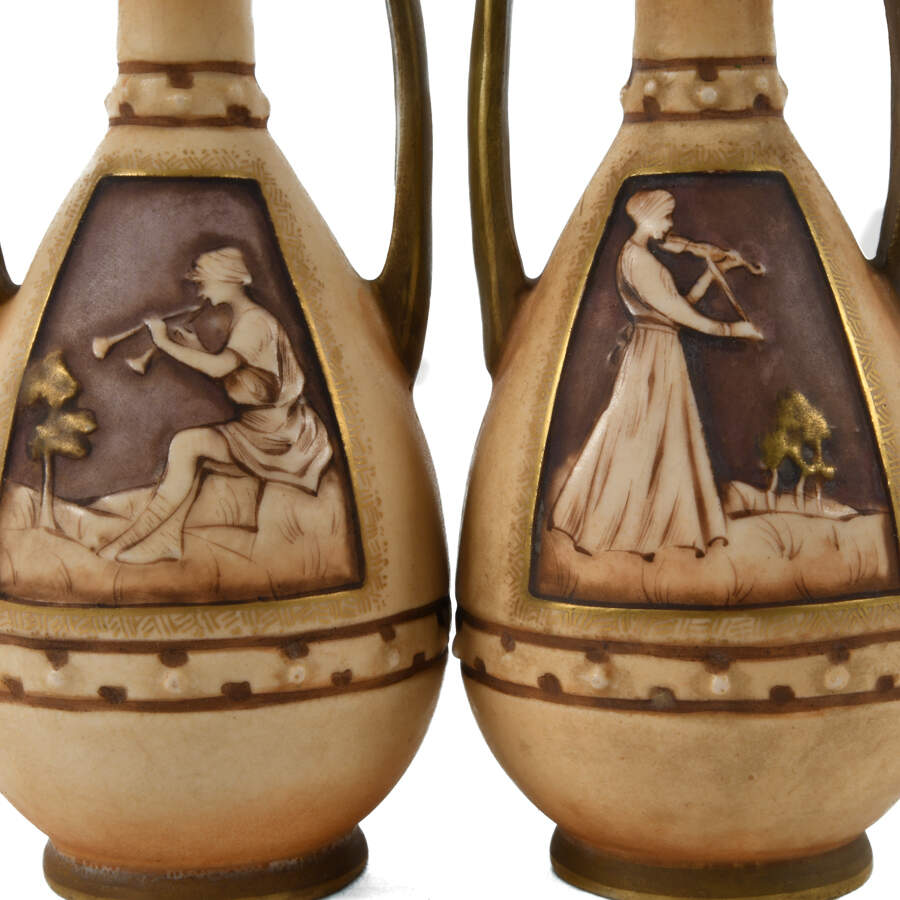 Antique Art Nouveau Miniature Pair of Teplitz Vases-5