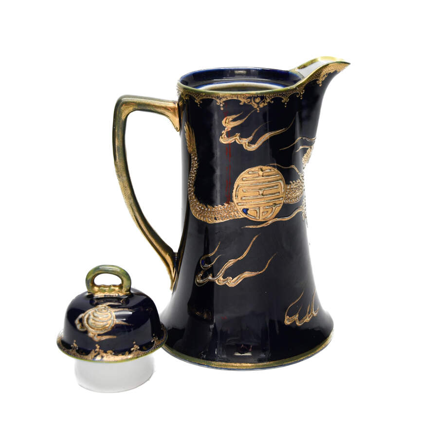 Japanese Cobalt and Gilt Dragon Design Chocolate Pot-3
