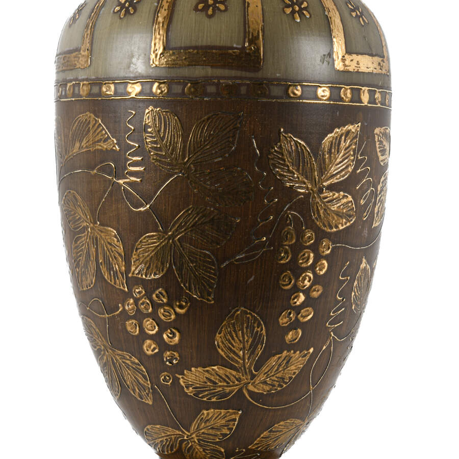 Pair of Urns with Cream-Colored Bodies and Gold Detailing-6