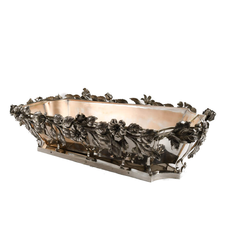 Antique Ornate Floral Silver Plate Jardinière-2