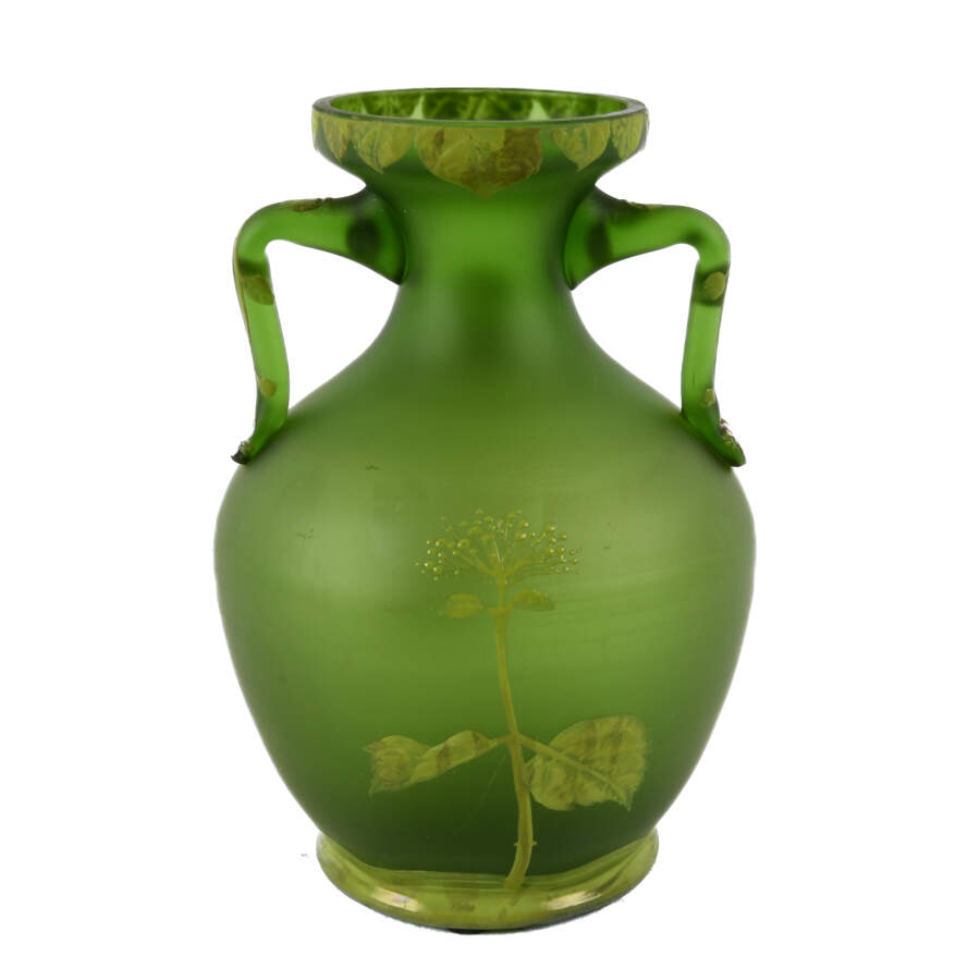 Art Nouveau Green and Enamel Floral Decorated Vase-5