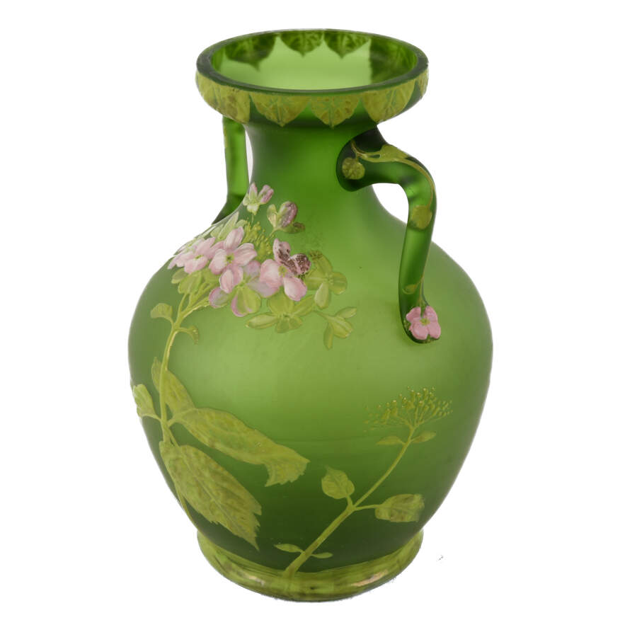 Art Nouveau Green and Enamel Floral Decorated Vase-4