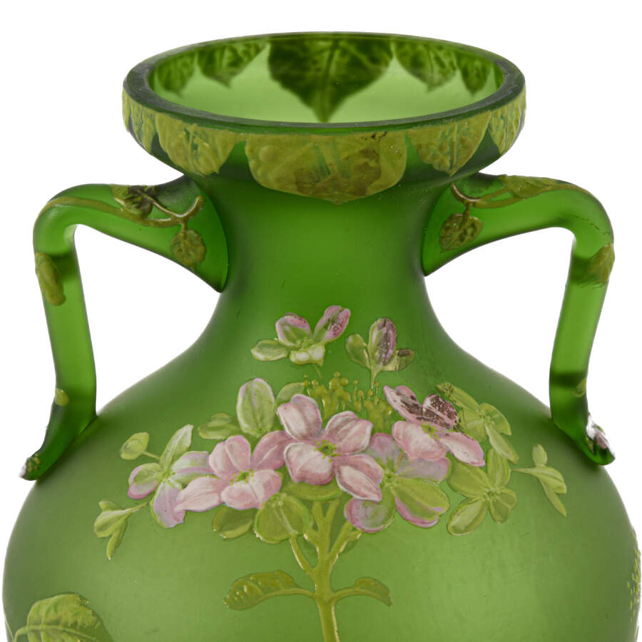 Art Nouveau Green and Enamel Floral Decorated Vase-3
