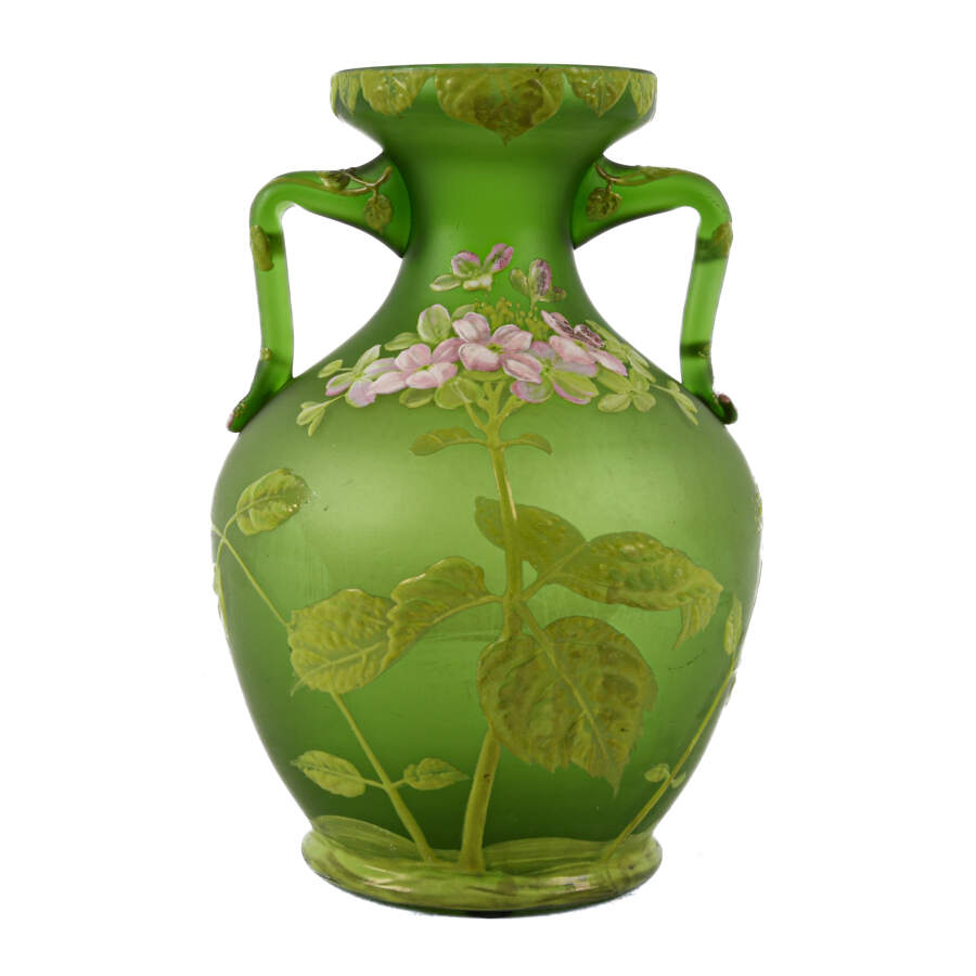 Art Nouveau Green and Enamel Floral Decorated Vase-1