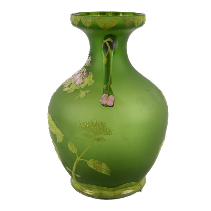 Art Nouveau Green and Enamel Floral Decorated Vase-2