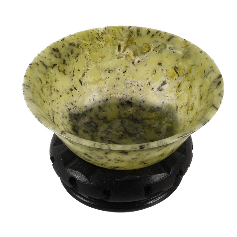 Antique Chinese Spinach Thin Jade Bowl on Base-5
