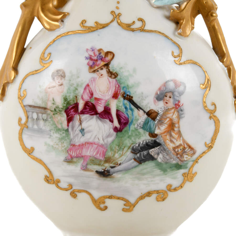 Antique Limoges Hand-Painted Vase with Gilded Twist Handles-6