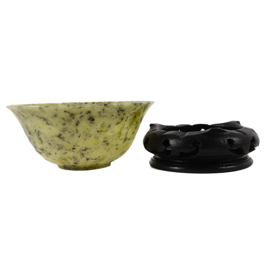 Antique Chinese Spinach Thin Jade Bowl on Base-2