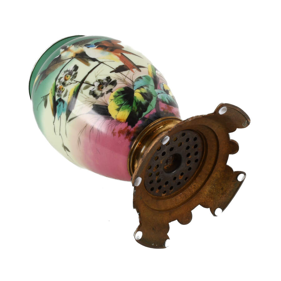 Antique Hand-Painted Bird and Floral Urn-6