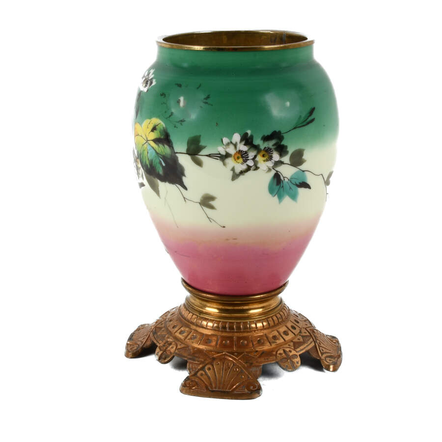 Antique Hand-Painted Bird and Floral Urn-4