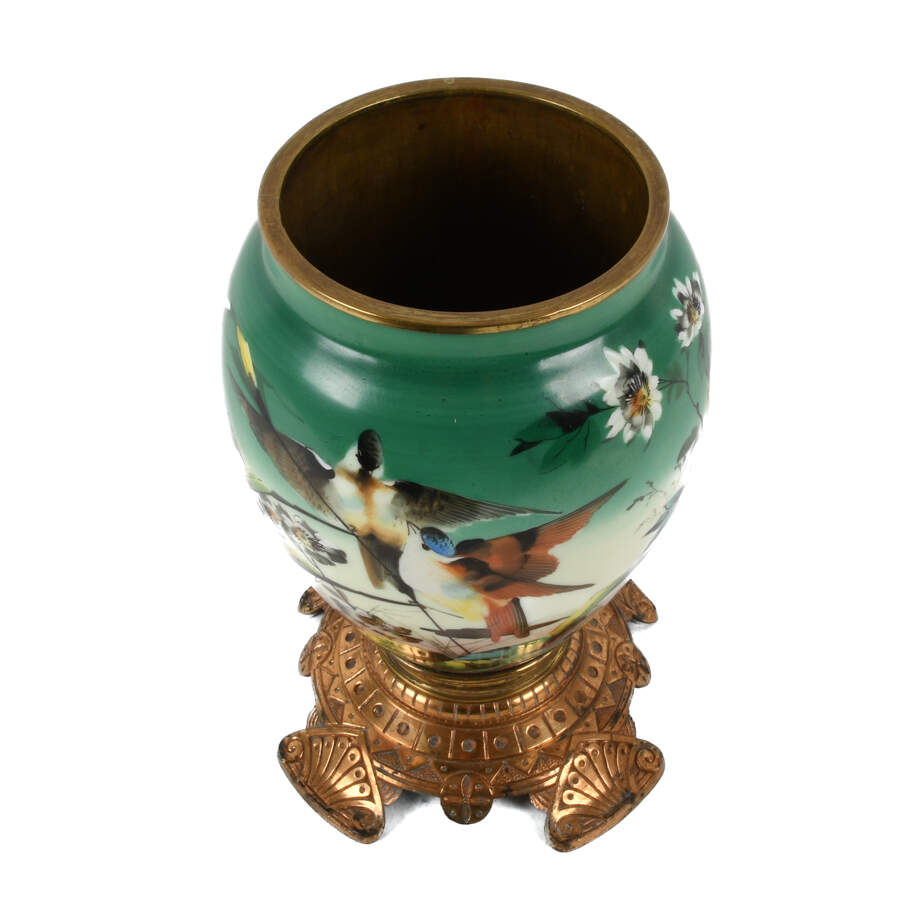 Antique Hand-Painted Bird and Floral Urn-3