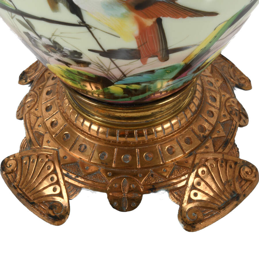 Antique Hand-Painted Bird and Floral Urn-2