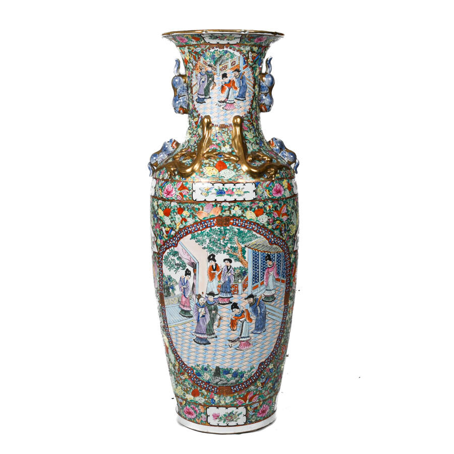 Chinese Rose Famille Baluster Floor Vase-1