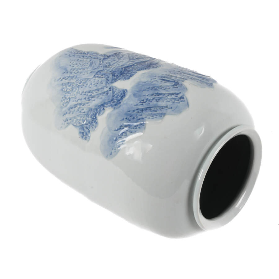 Japanese Blue and White Zen Garden Ceramic Vase-4