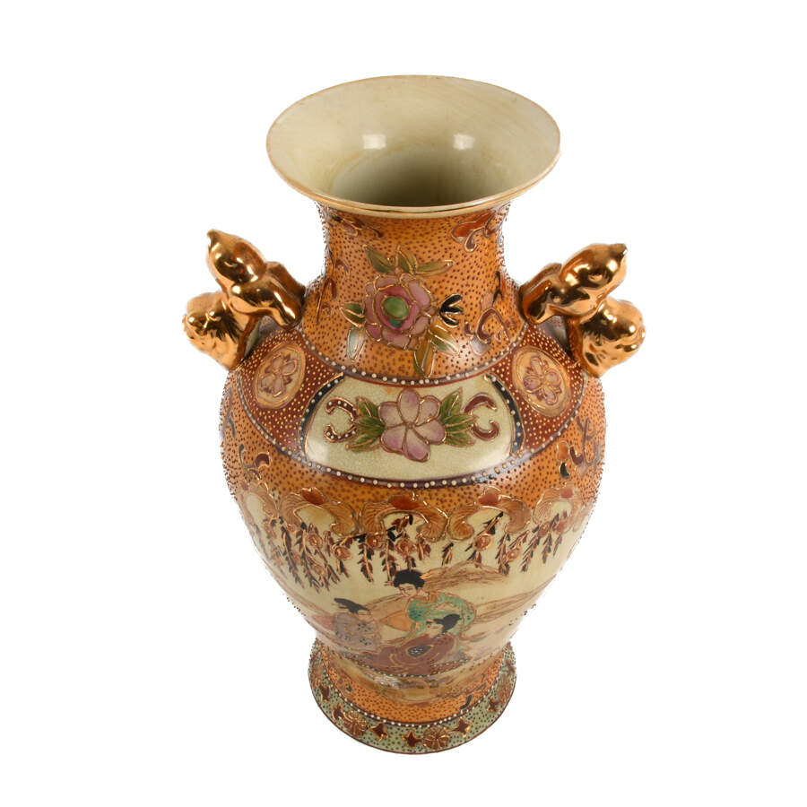 Chinese Gilded Royal Satsuma Handled Vase-6