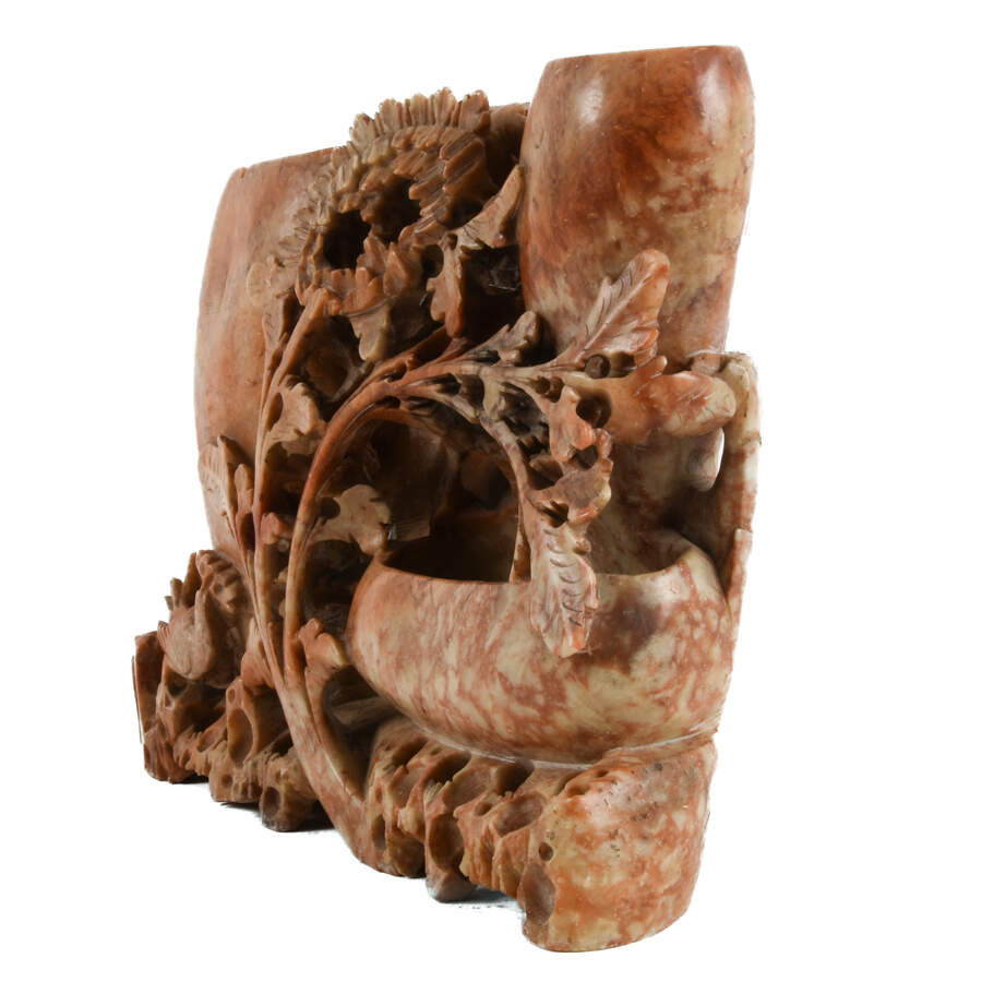 Chinese Carved Soapstone Double Brush Pot-4