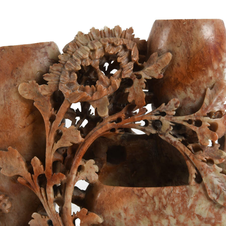 Chinese Carved Soapstone Double Brush Pot-3