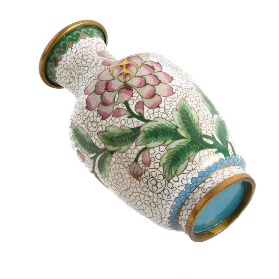 White Chinese Cloisonné Enamel Vase-6