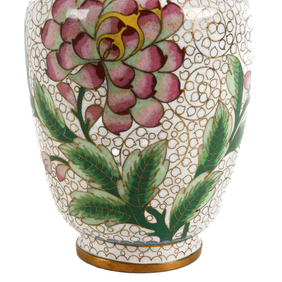 White Chinese Cloisonné Enamel Vase-3