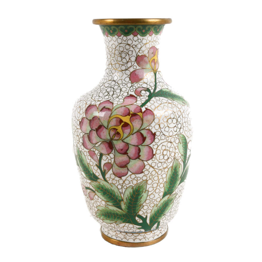 White Chinese Cloisonné Enamel Vase-1