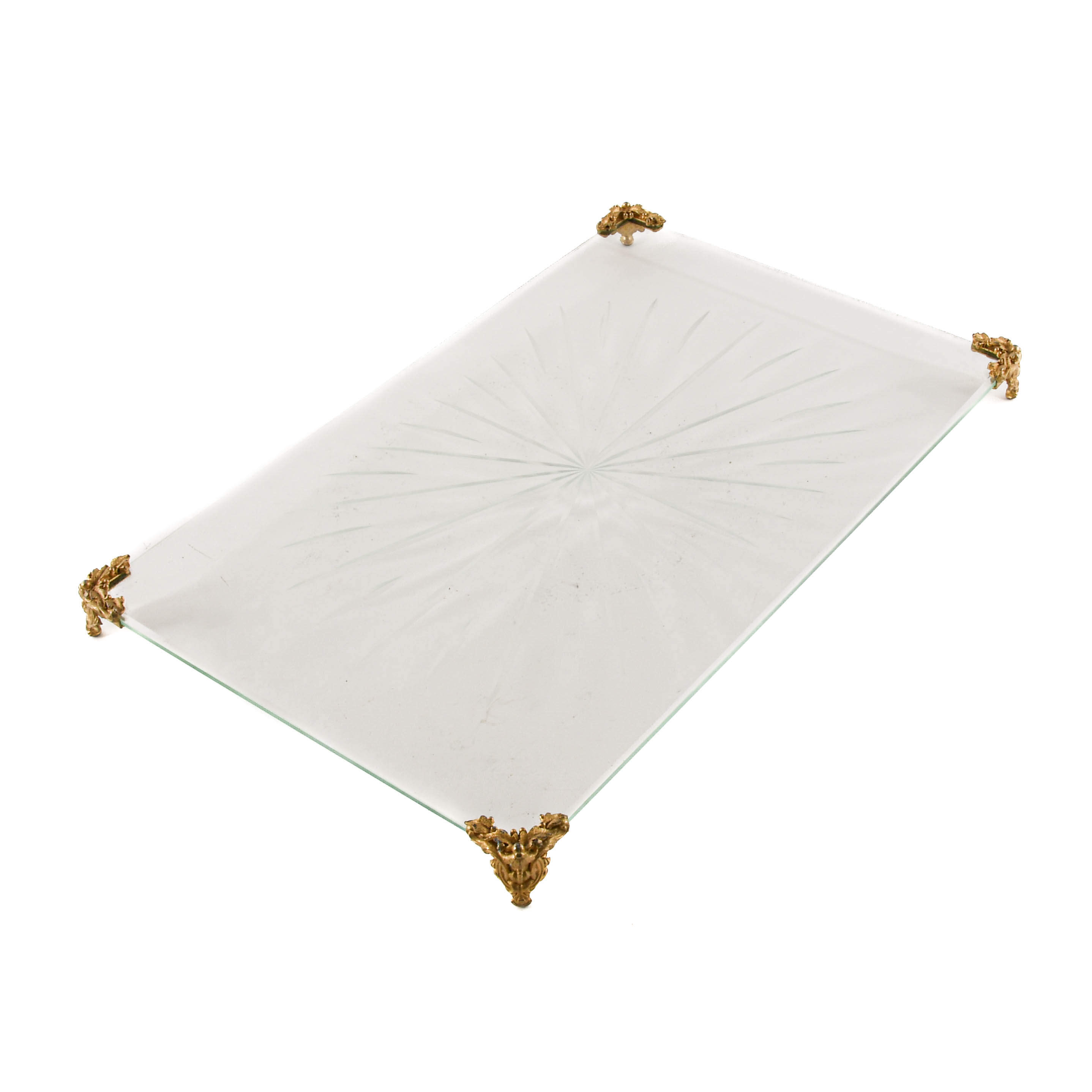 Crystal and Brass Footed Dresser Tray Plateau-5