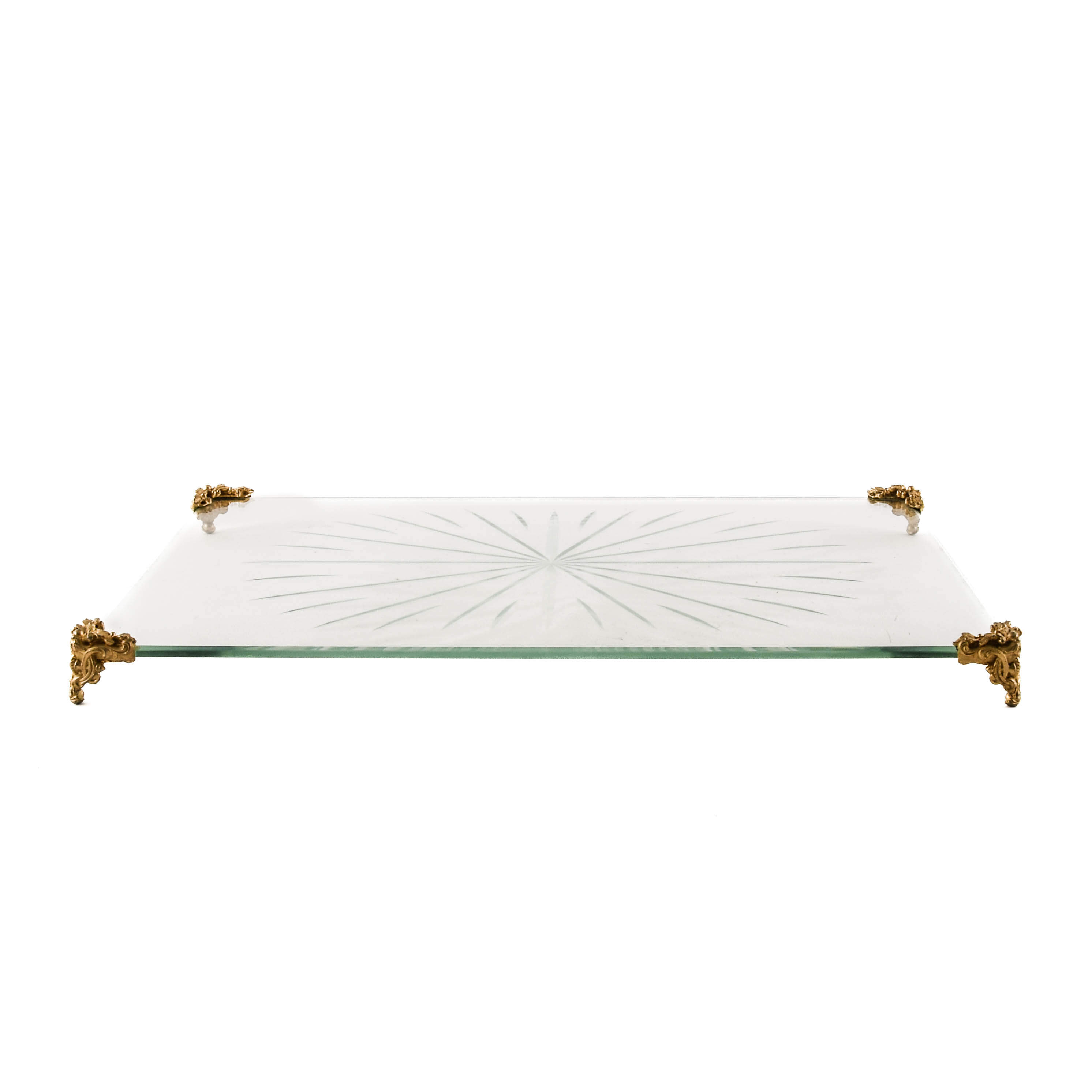 Crystal and Brass Footed Dresser Tray Plateau-2