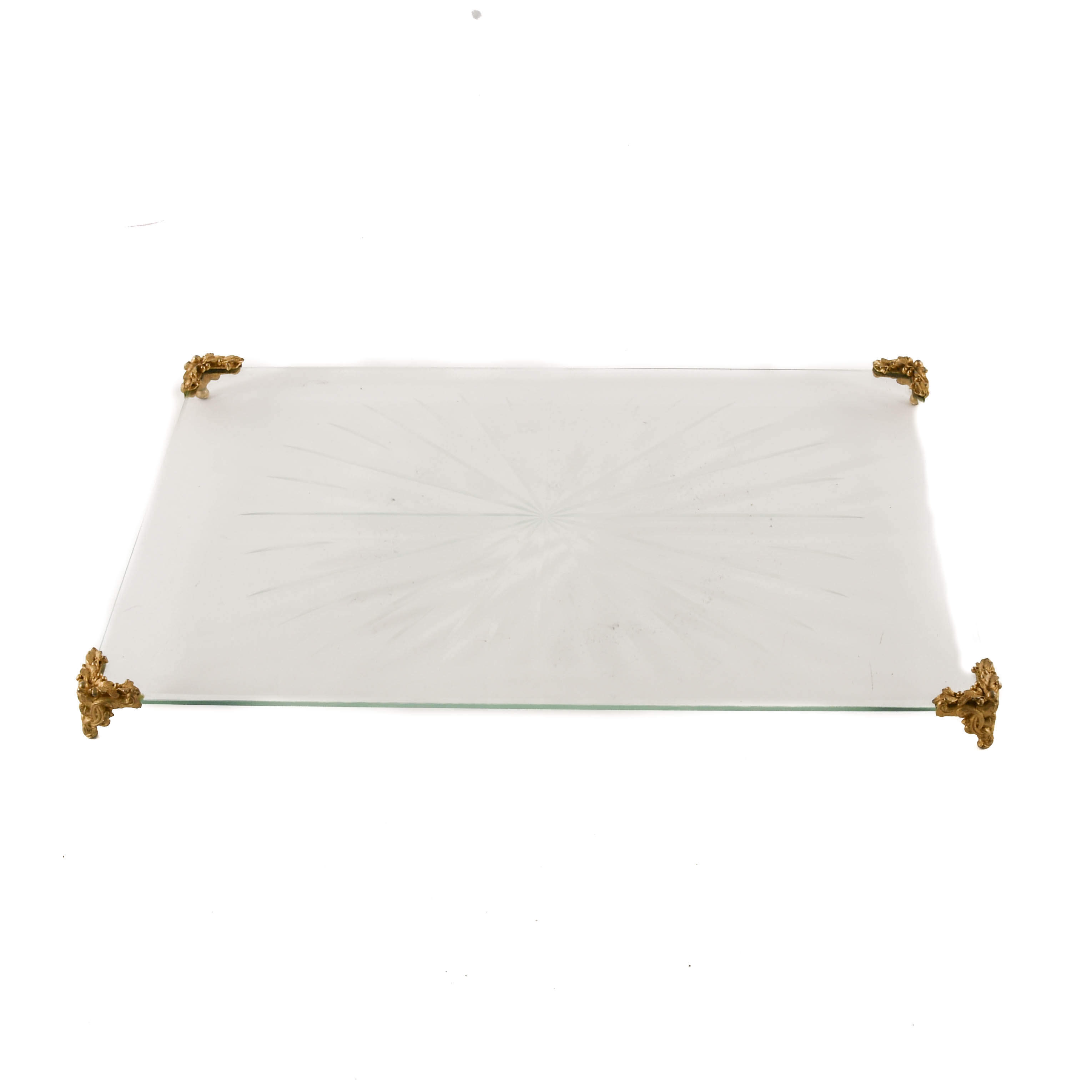 Crystal and Brass Footed Dresser Tray Plateau-1