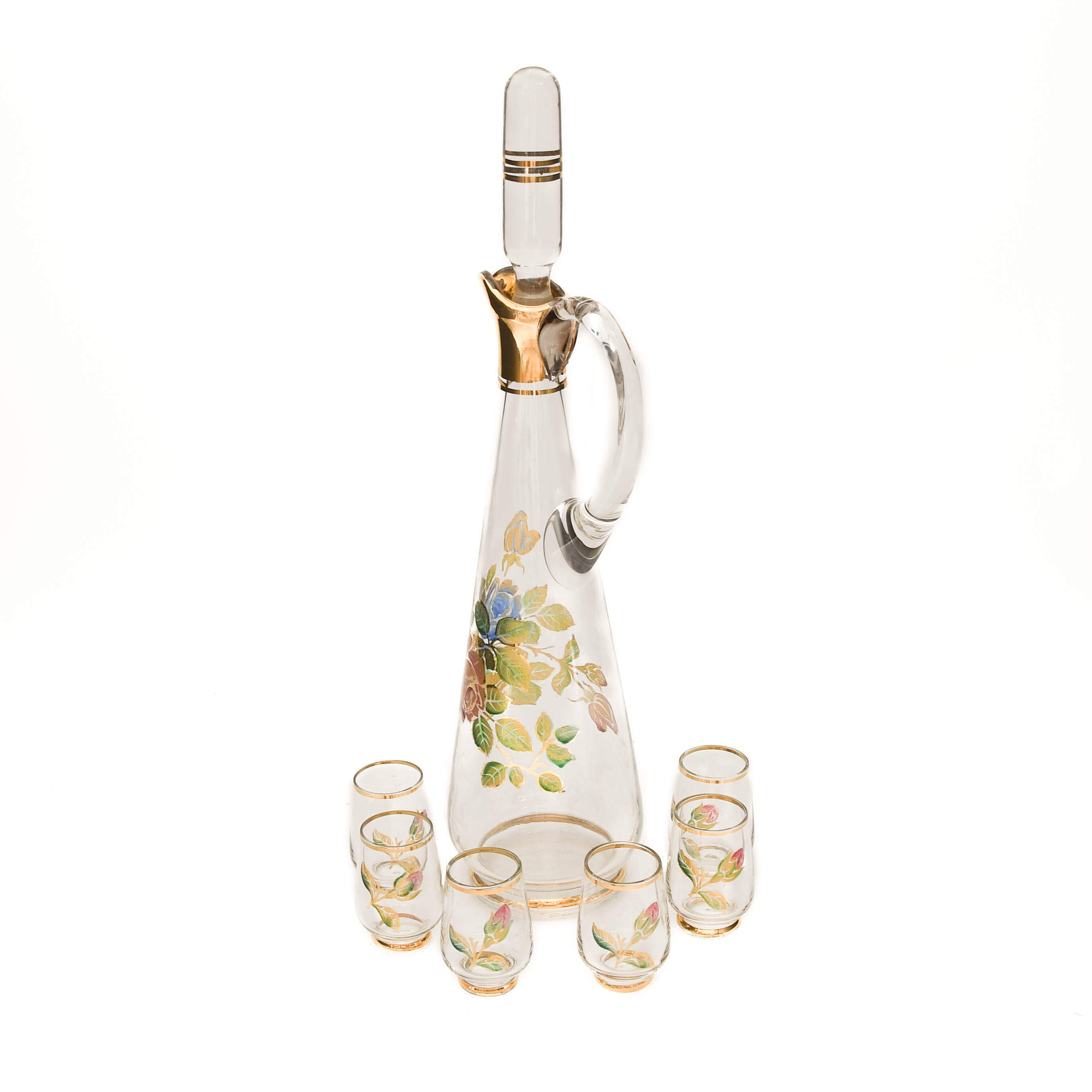 Hand-Painted Glass Decanter Set with Five Shot Glasses-3