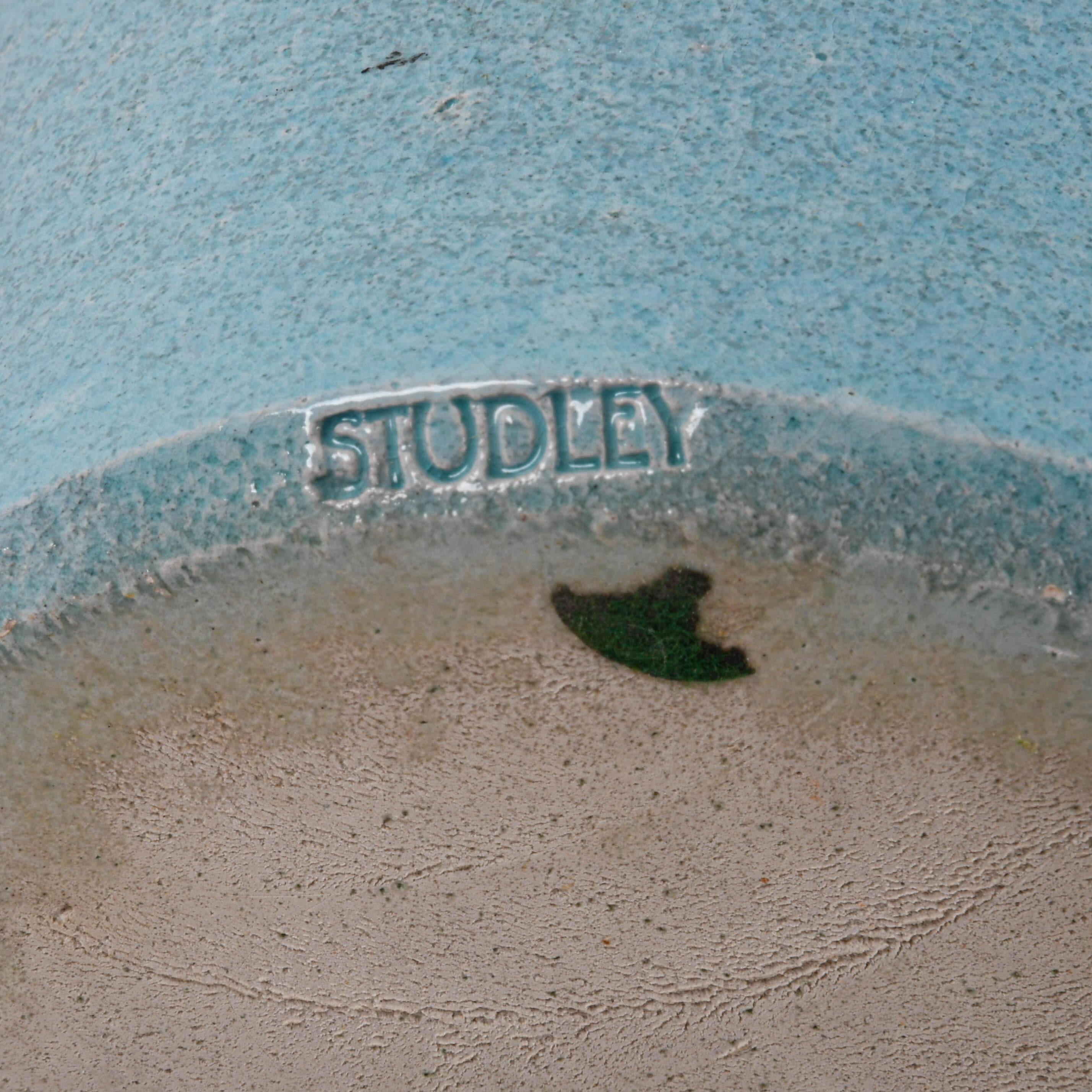 Signed Dick Studley Light Blue Glazed Pottery Vase-5