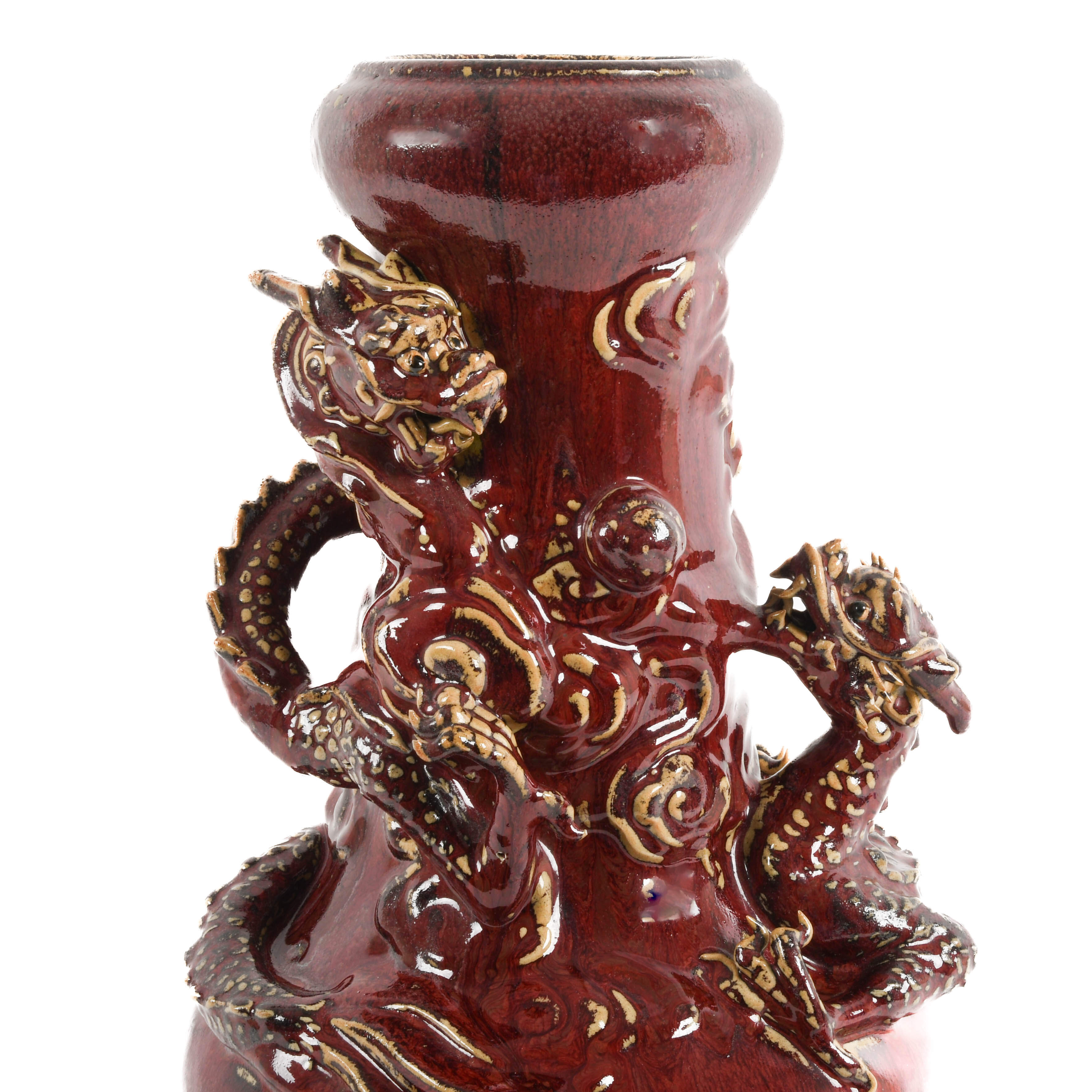 Large Japanese Porcelain Glazed Dragon Vase-2