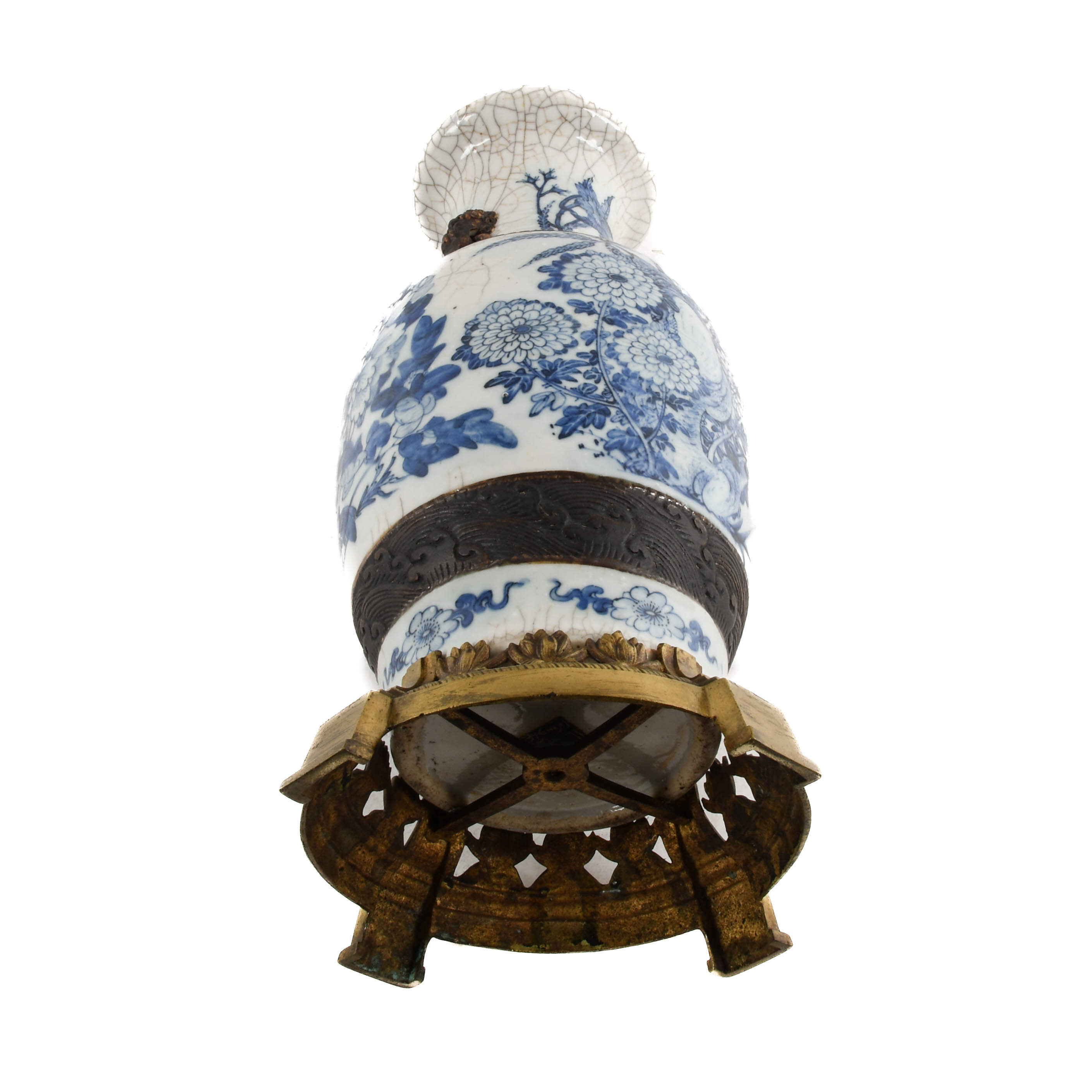Chinese Blue and White Vase on Gilt Base-5