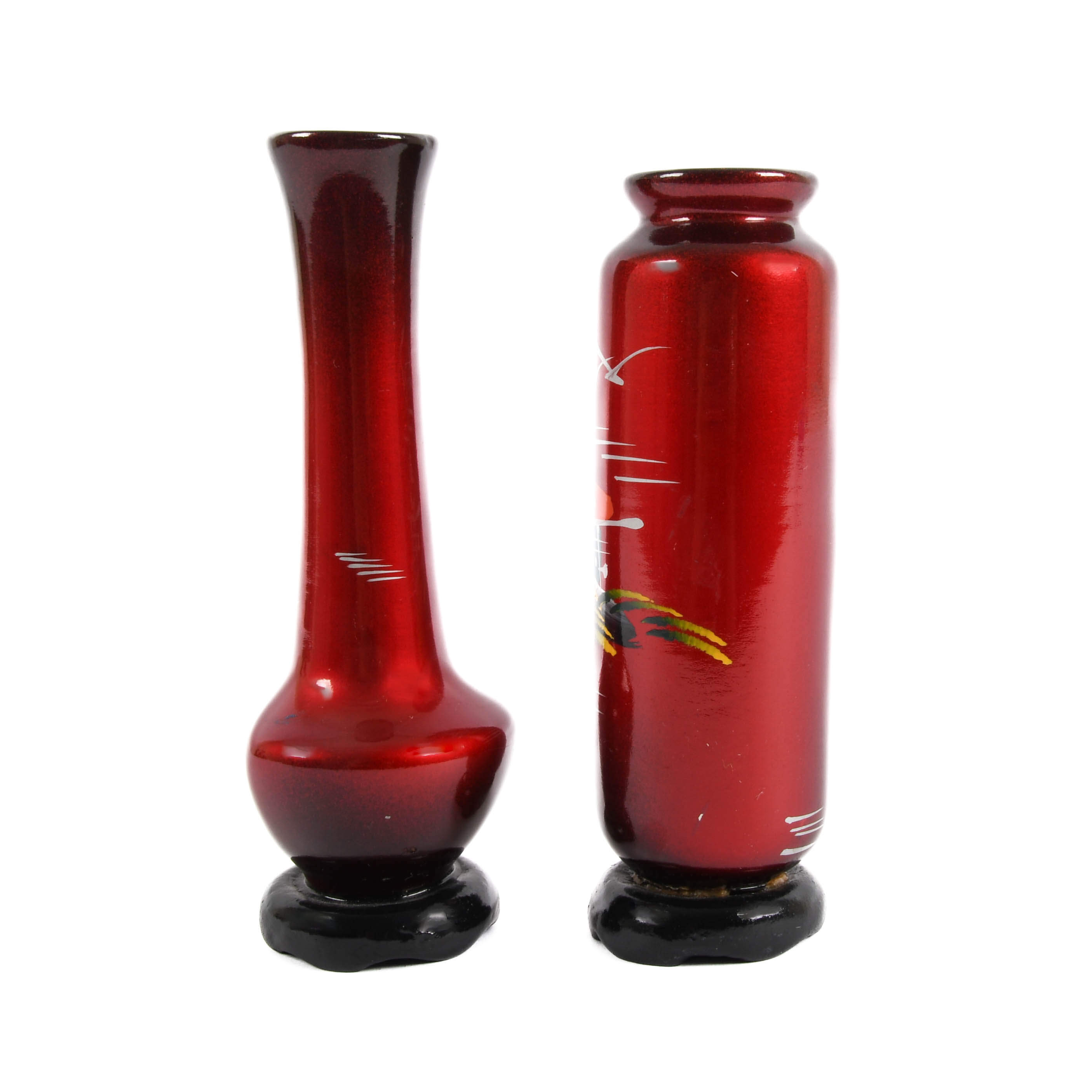 Set of Two Japanese Red Lacquer Bud Vases-2