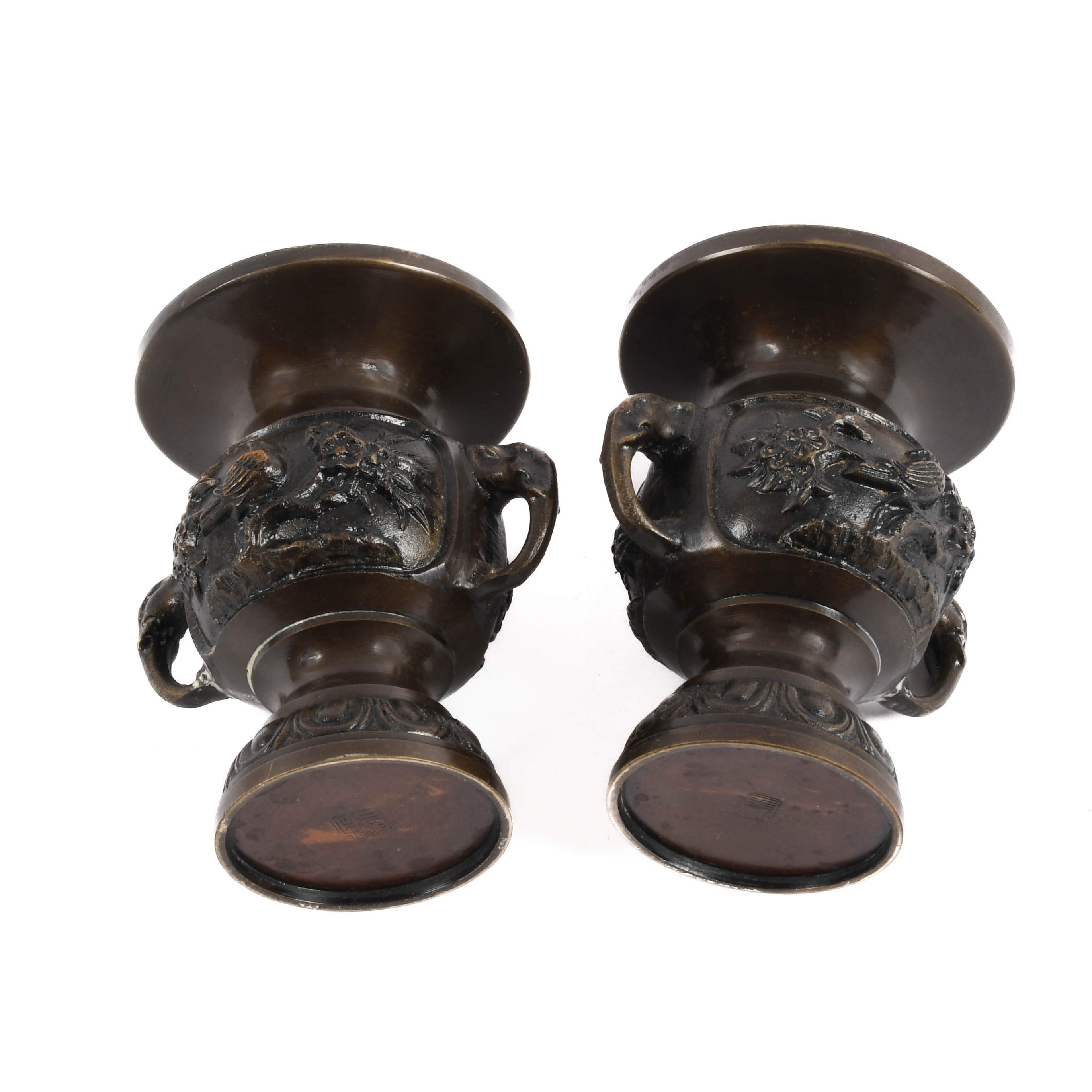 Pair of Miniature Bronze Japanese Altar Vases-7