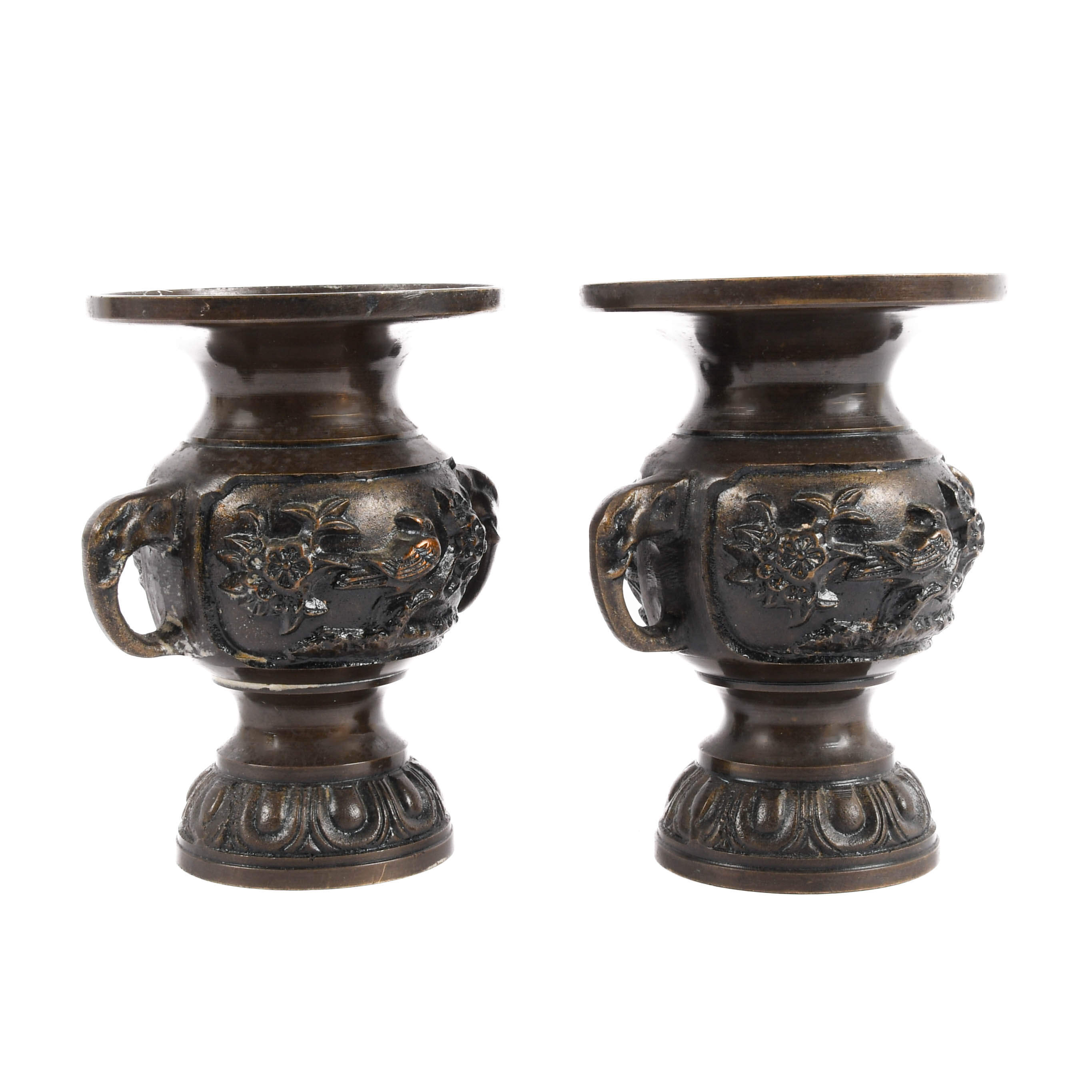 Pair of Miniature Bronze Japanese Altar Vases-3