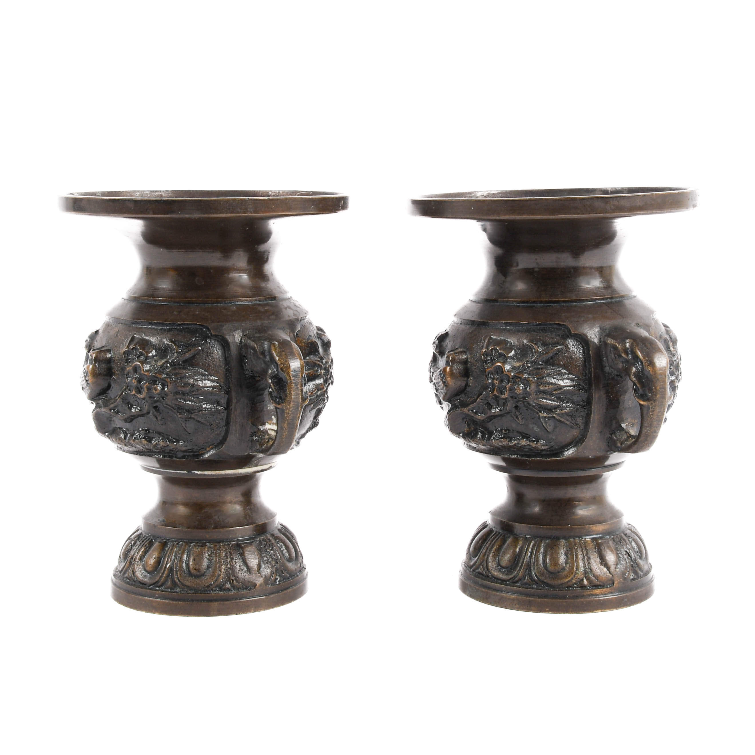 Pair of Miniature Bronze Japanese Altar Vases-2