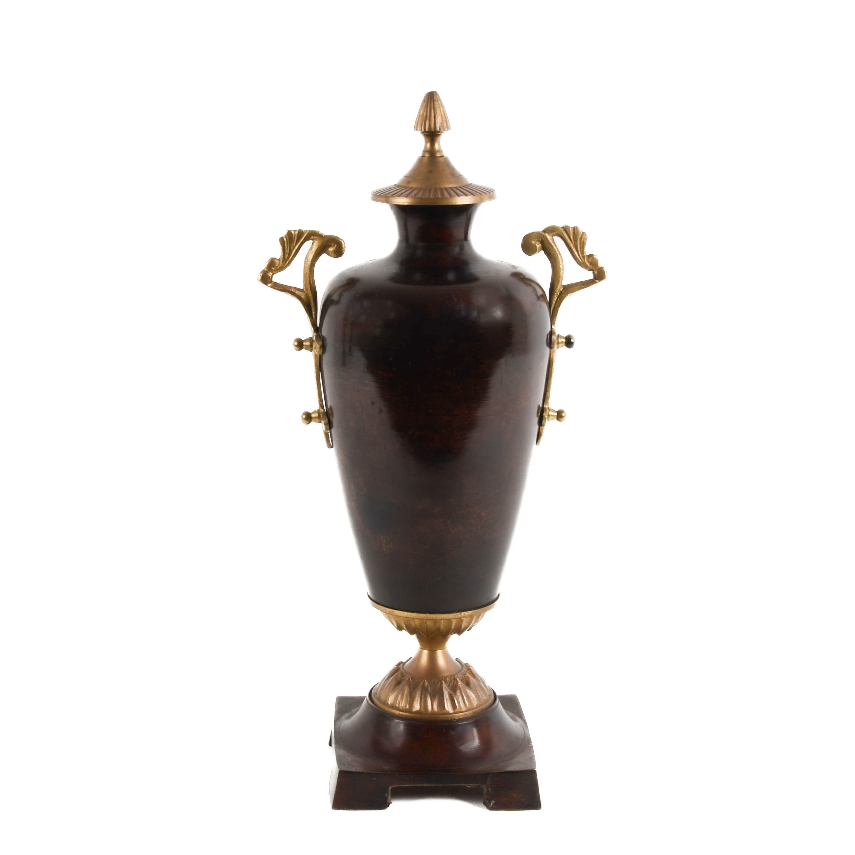 Traditional Tortoiseshell Finish Brass Decorative Urn on Base-6