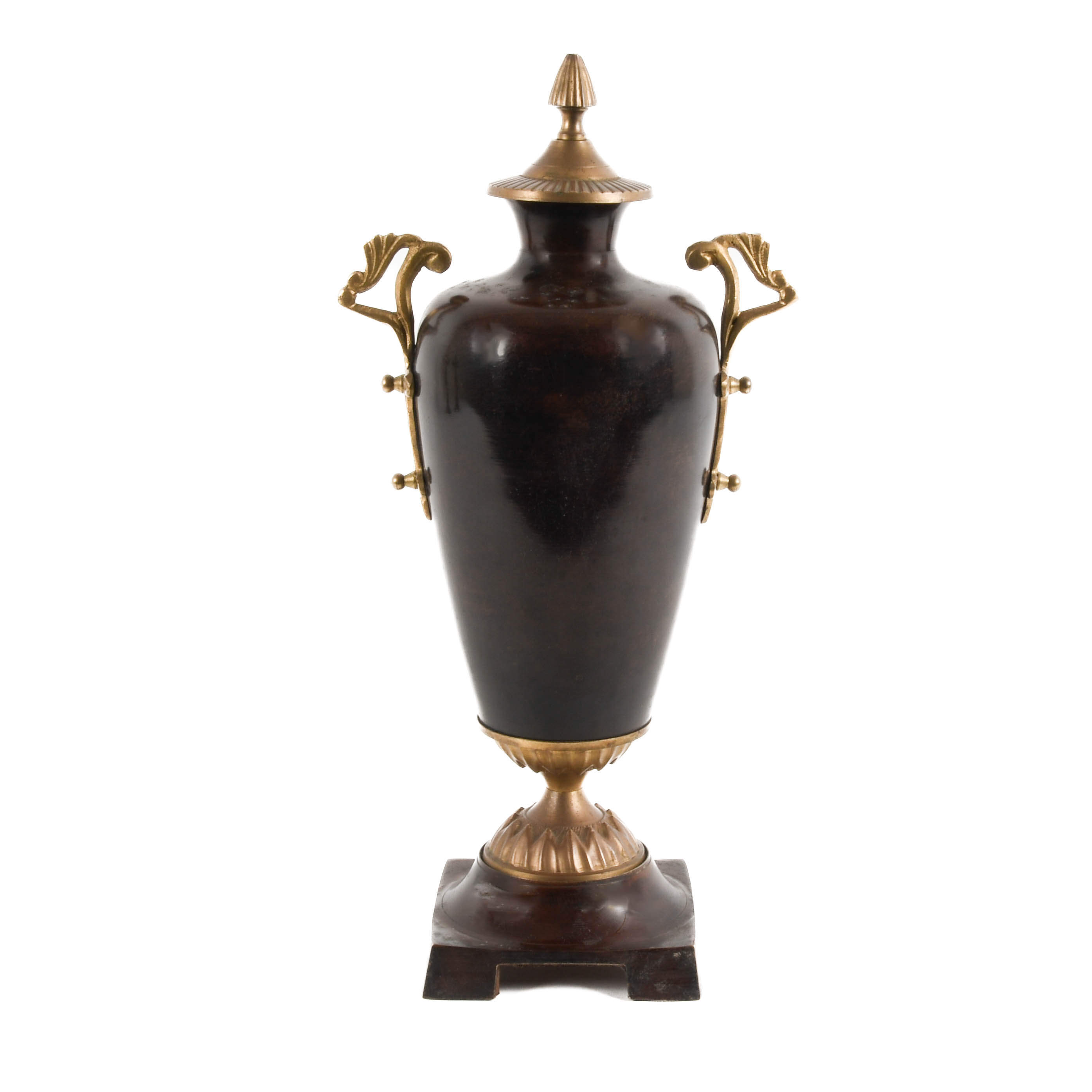 Traditional Tortoiseshell Finish Brass Decorative Urn on Base-3