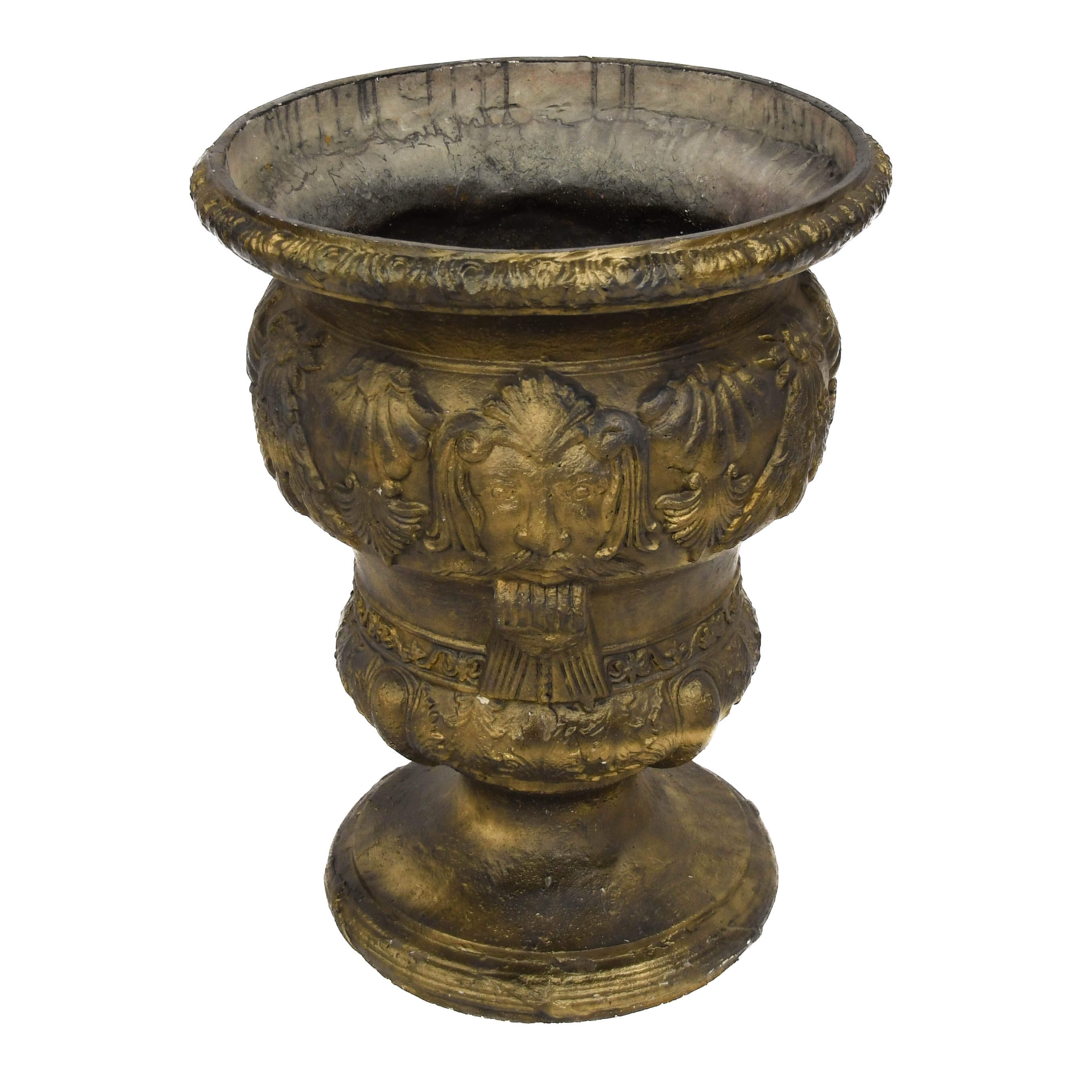 Ornamental Gilt Urn with Classical Faces and Acanthus Detail-3
