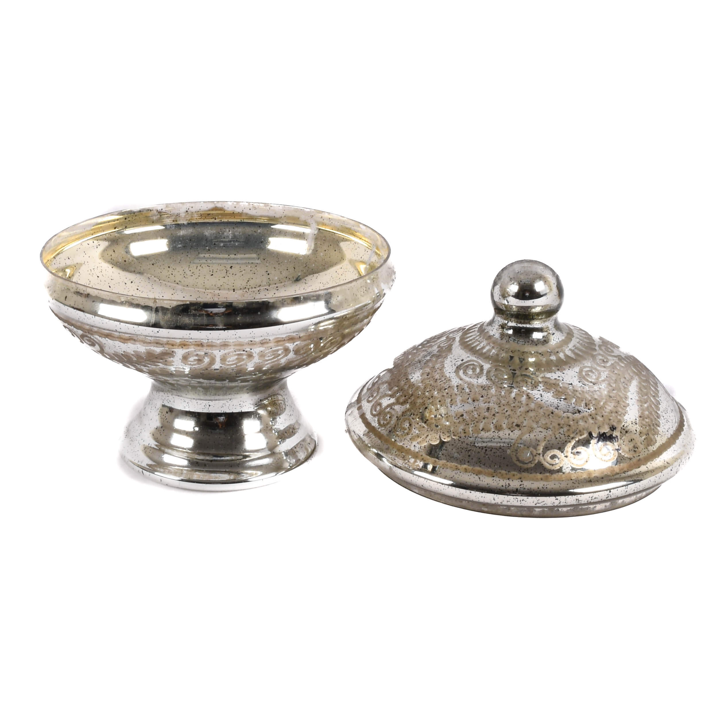 Oversized Silvered Glass Lidded Centerpiece-4